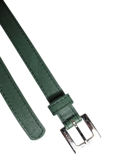 Dolce &amp; Gabbana donkergroene leren riem met zilveren metalen gesp