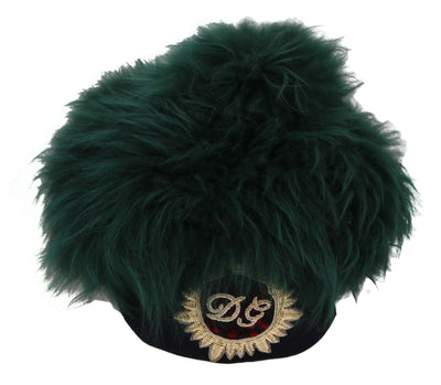 Dolce &amp; Gabbana Groene Bont DG Logo Geborduurde Cloche Hoed