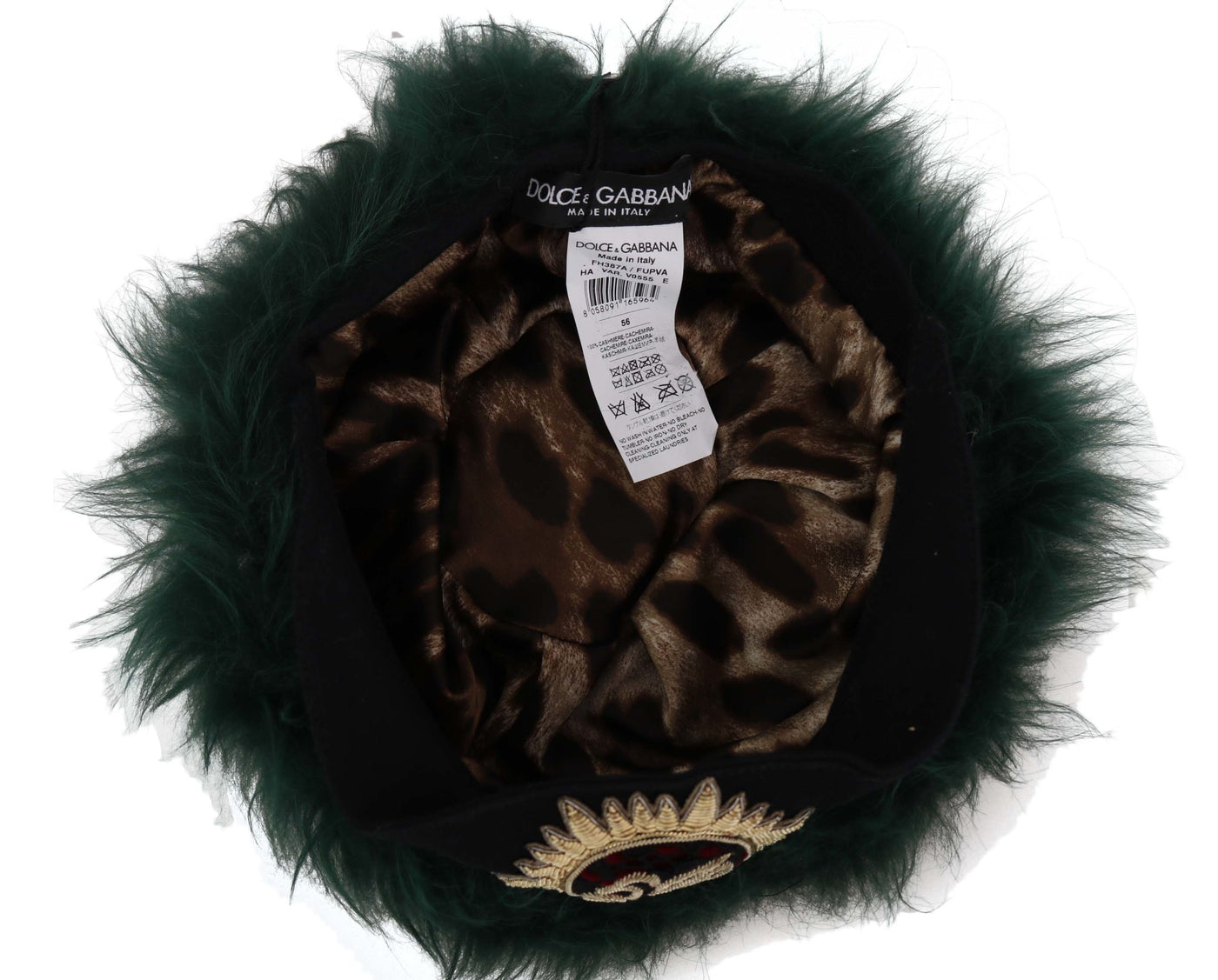 Dolce &amp; Gabbana Groene Bont DG Logo Geborduurde Cloche Hoed