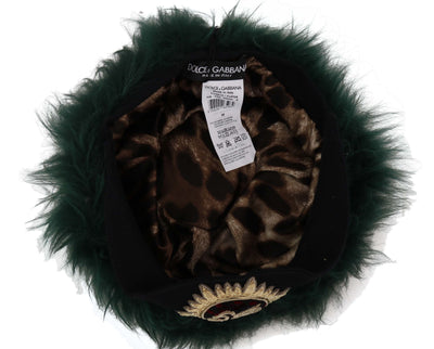 Dolce &amp; Gabbana Groene Bont DG Logo Geborduurde Cloche Hoed