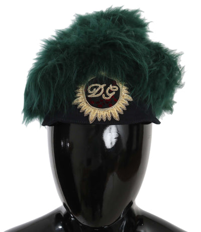 Dolce &amp; Gabbana Groene Bont DG Logo Geborduurde Cloche Hoed