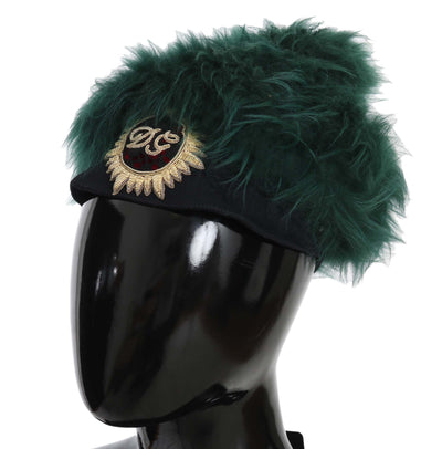 Dolce &amp; Gabbana Groene Bont DG Logo Geborduurde Cloche Hoed