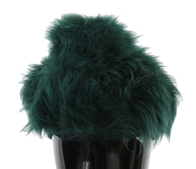 Dolce &amp; Gabbana Groene Bont DG Logo Geborduurde Cloche Hoed