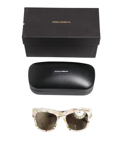 Dolce &amp; Gabbana Witte DG4231F Bloemen Acetaat Rechthoekige Zonnebril