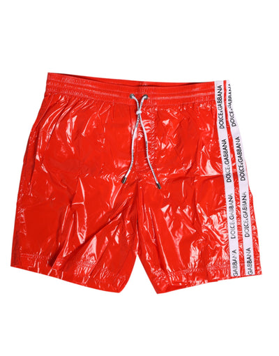 Dolce &amp; Gabbana Rode Nylon Trekkoord Strandkleding Shorts Badmode