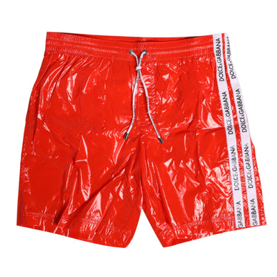 Dolce &amp; Gabbana Rode Nylon Trekkoord Strandkleding Shorts Badmode