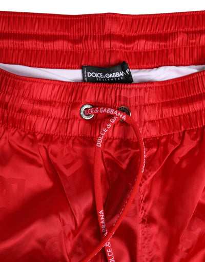 Dolce &amp; Gabbana Rode Nylon Trekkoord Strandkleding Shorts Badmode