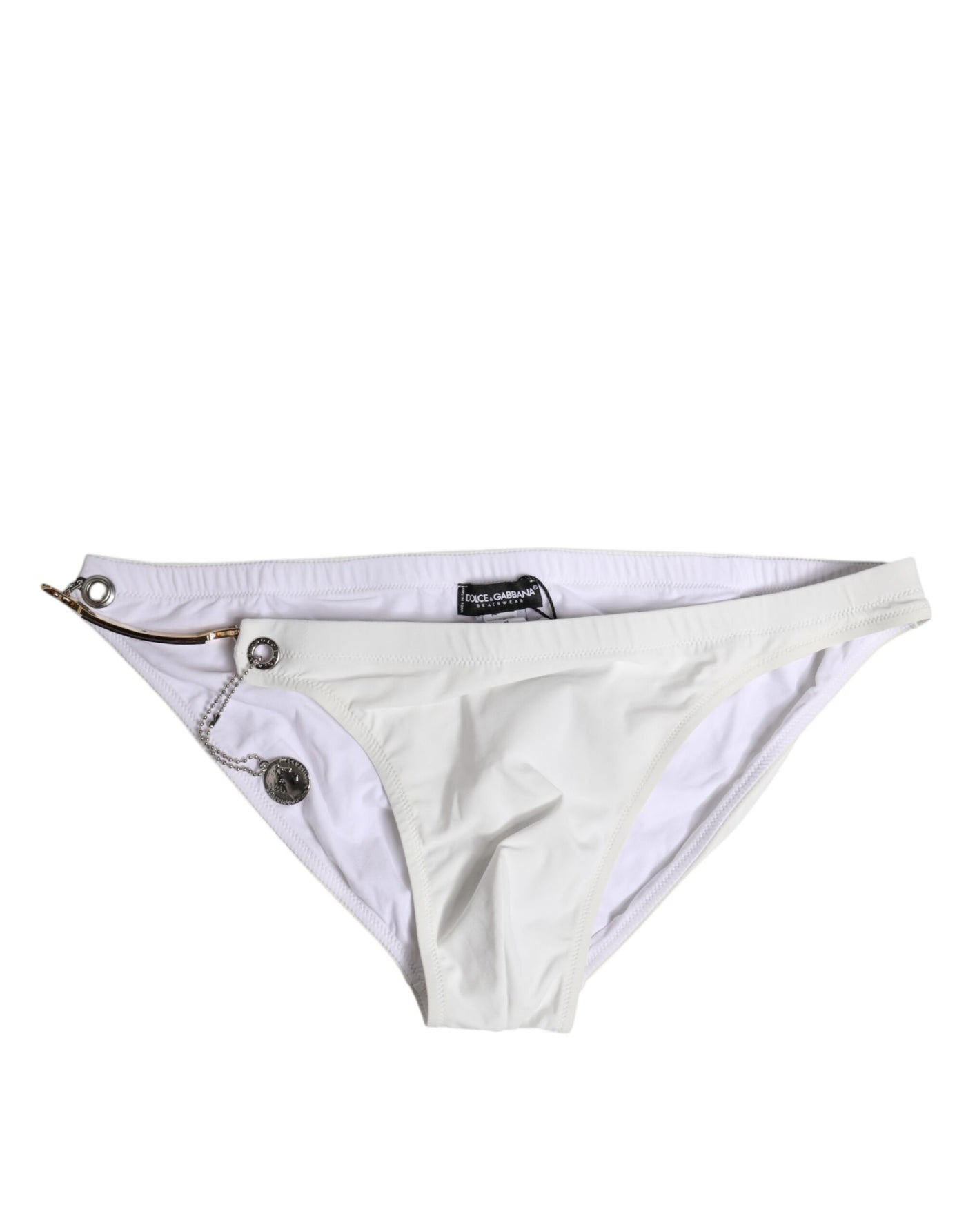 Dolce &amp; Gabbana Wit Logo Metalen Versiering Slip Badmode