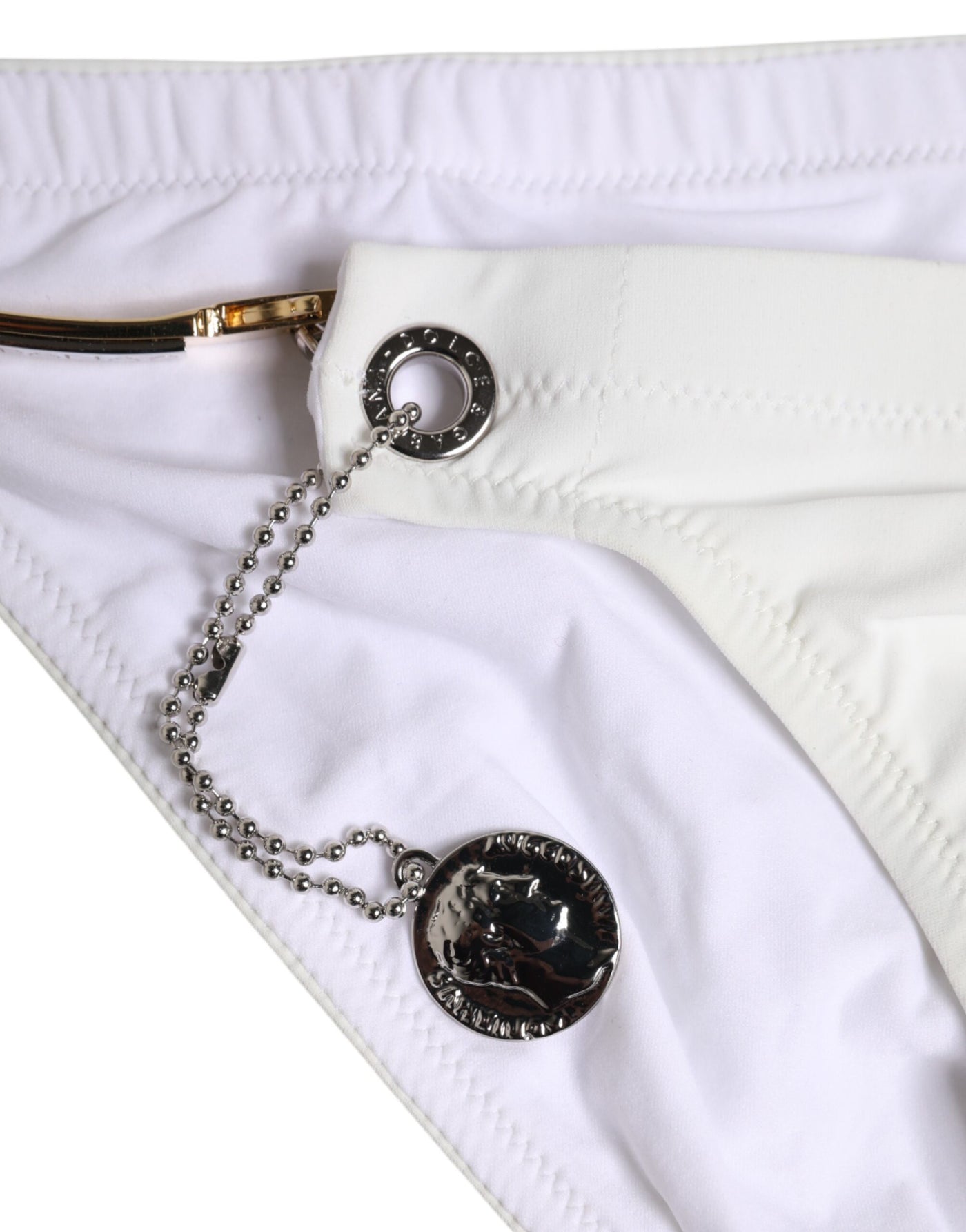 Dolce &amp; Gabbana Wit Logo Metalen Versiering Slip Badmode