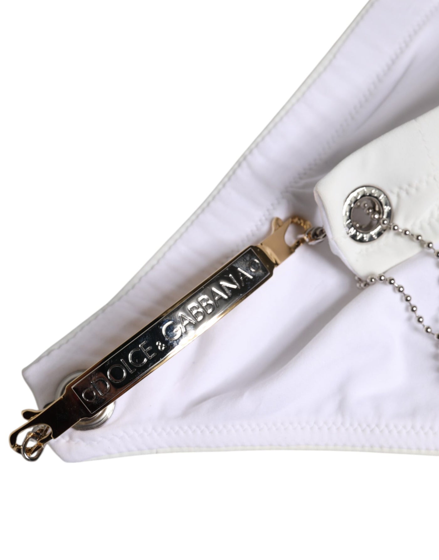 Dolce &amp; Gabbana Wit Logo Metalen Versiering Slip Badmode