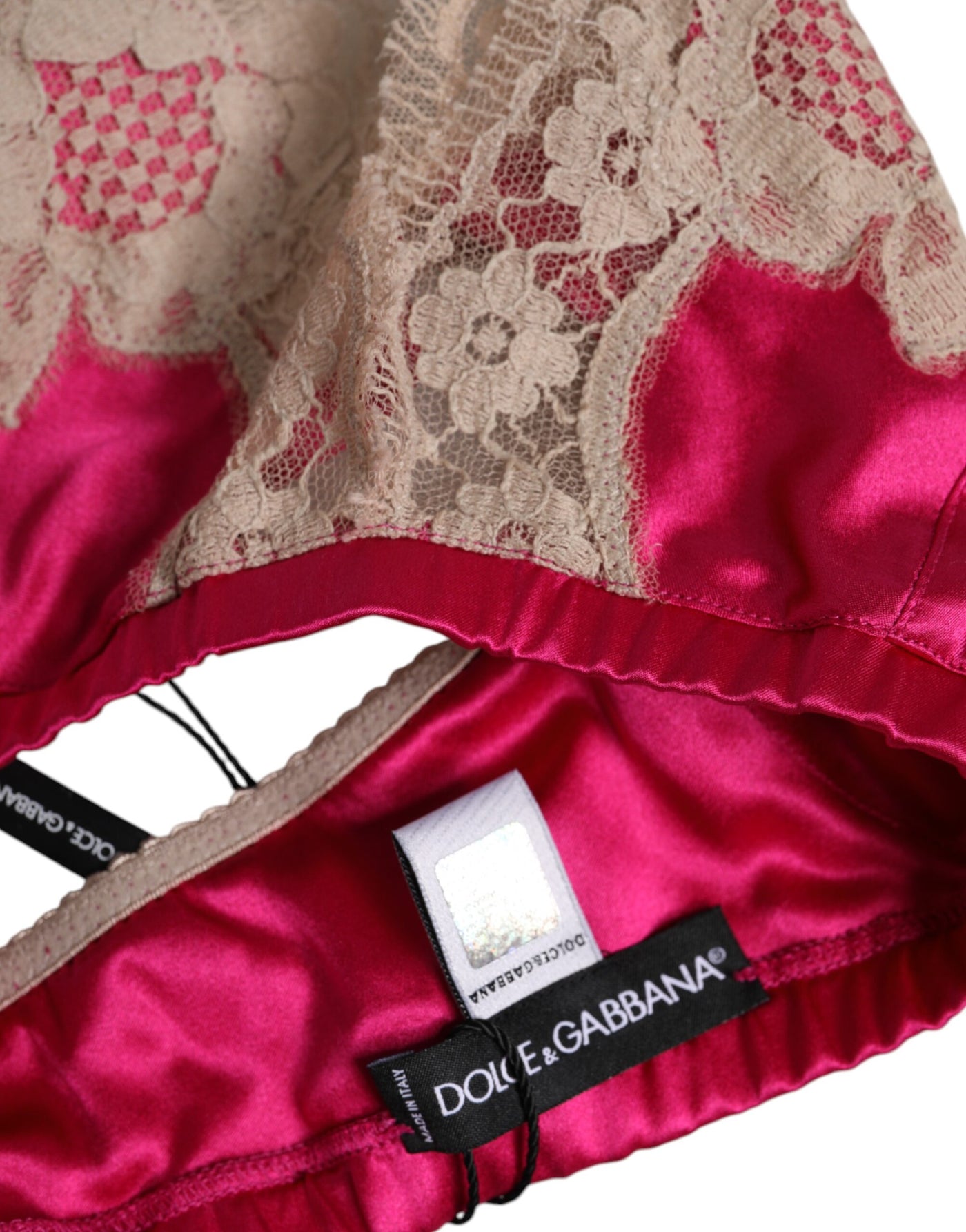 Soutien-gorge sans armatures Dolce &amp; Gabbana en soie et dentelle florale magenta