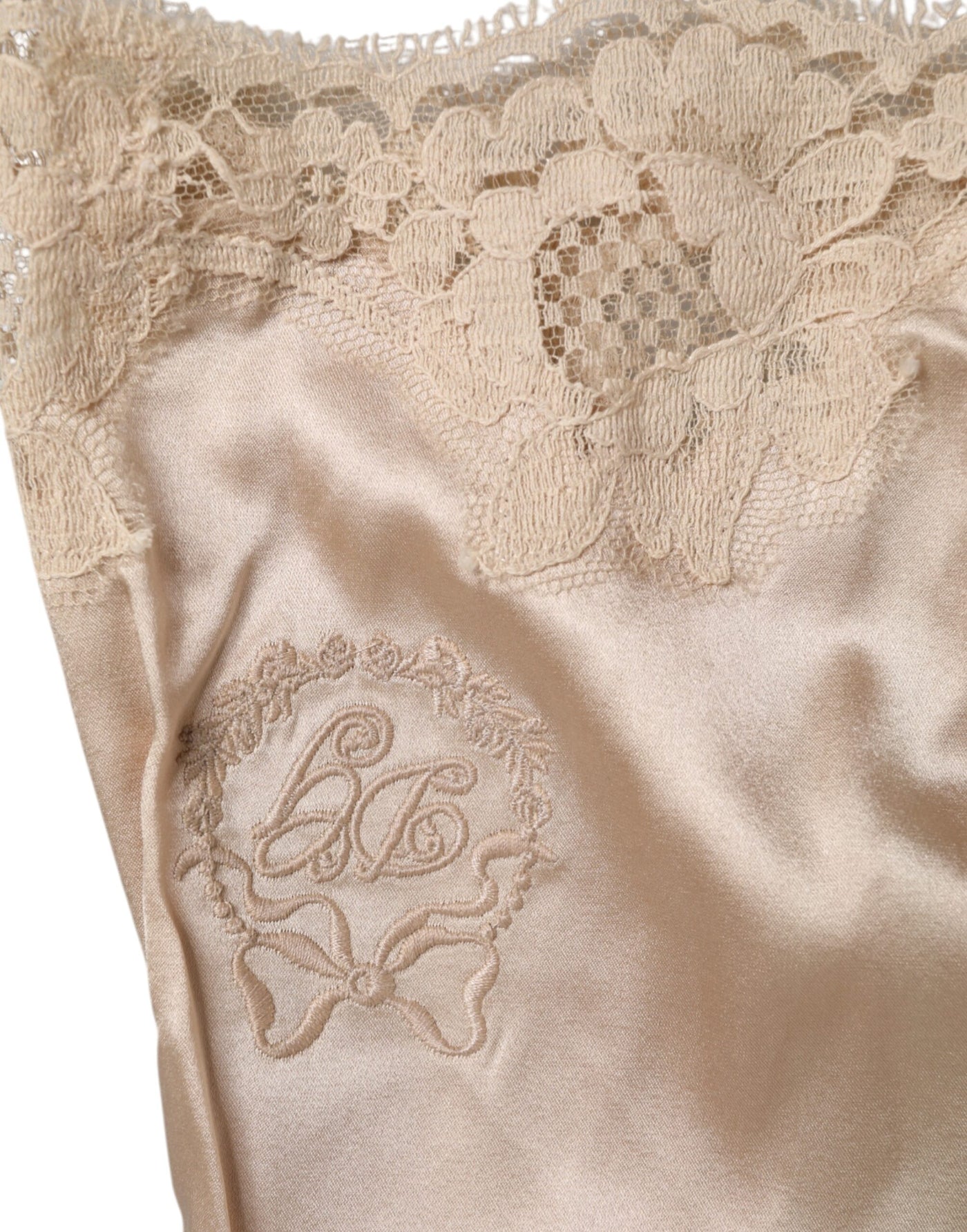 Dolce &amp; Gabbana Débardeur en satin de soie et dentelle beige Sous-vêtements de lingerie