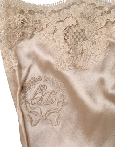Dolce &amp; Gabbana Débardeur en satin de soie et dentelle beige Sous-vêtements de lingerie
