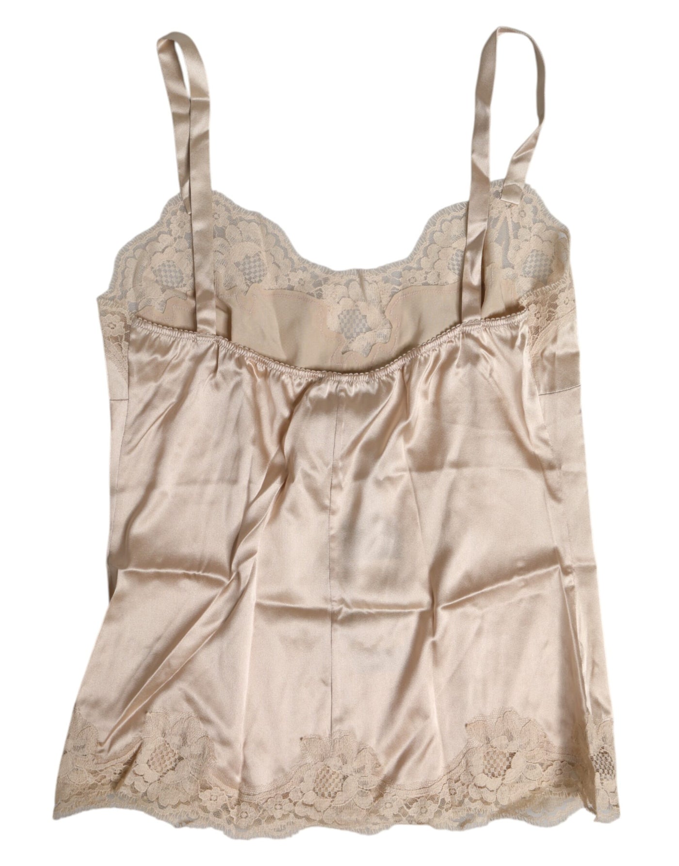 Dolce &amp; Gabbana Débardeur en satin de soie et dentelle beige Sous-vêtements de lingerie