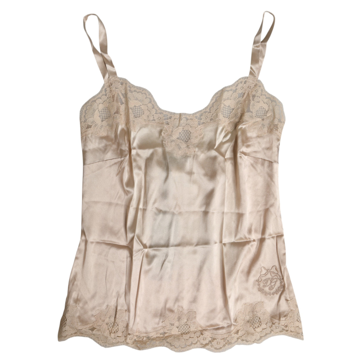 Dolce &amp; Gabbana Débardeur en satin de soie et dentelle beige Sous-vêtements de lingerie