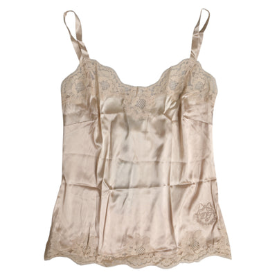 Dolce &amp; Gabbana Débardeur en satin de soie et dentelle beige Sous-vêtements de lingerie