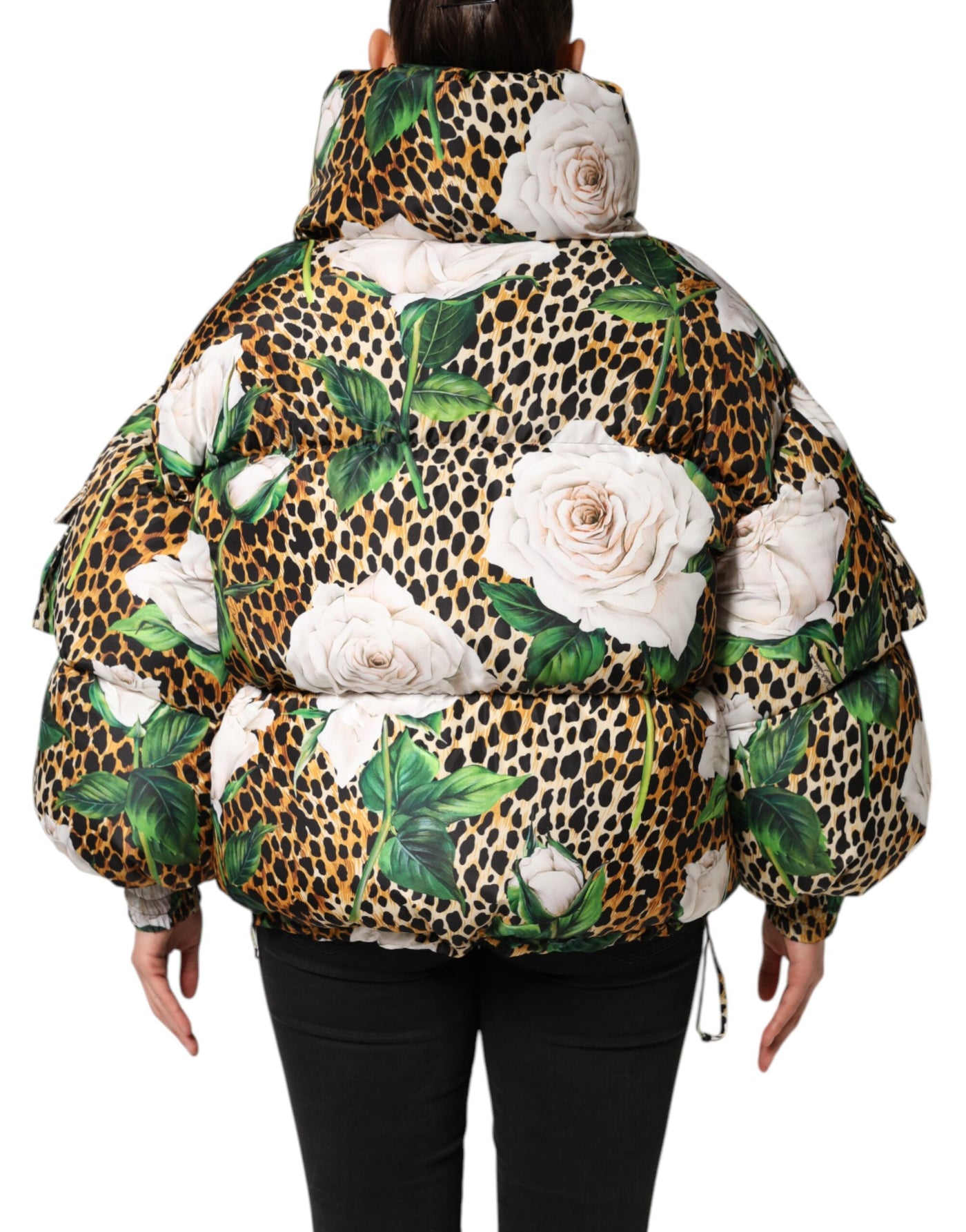Dolce &amp; Gabbana Multicolor Leopard Rose Puffer Gewatteerde Jas