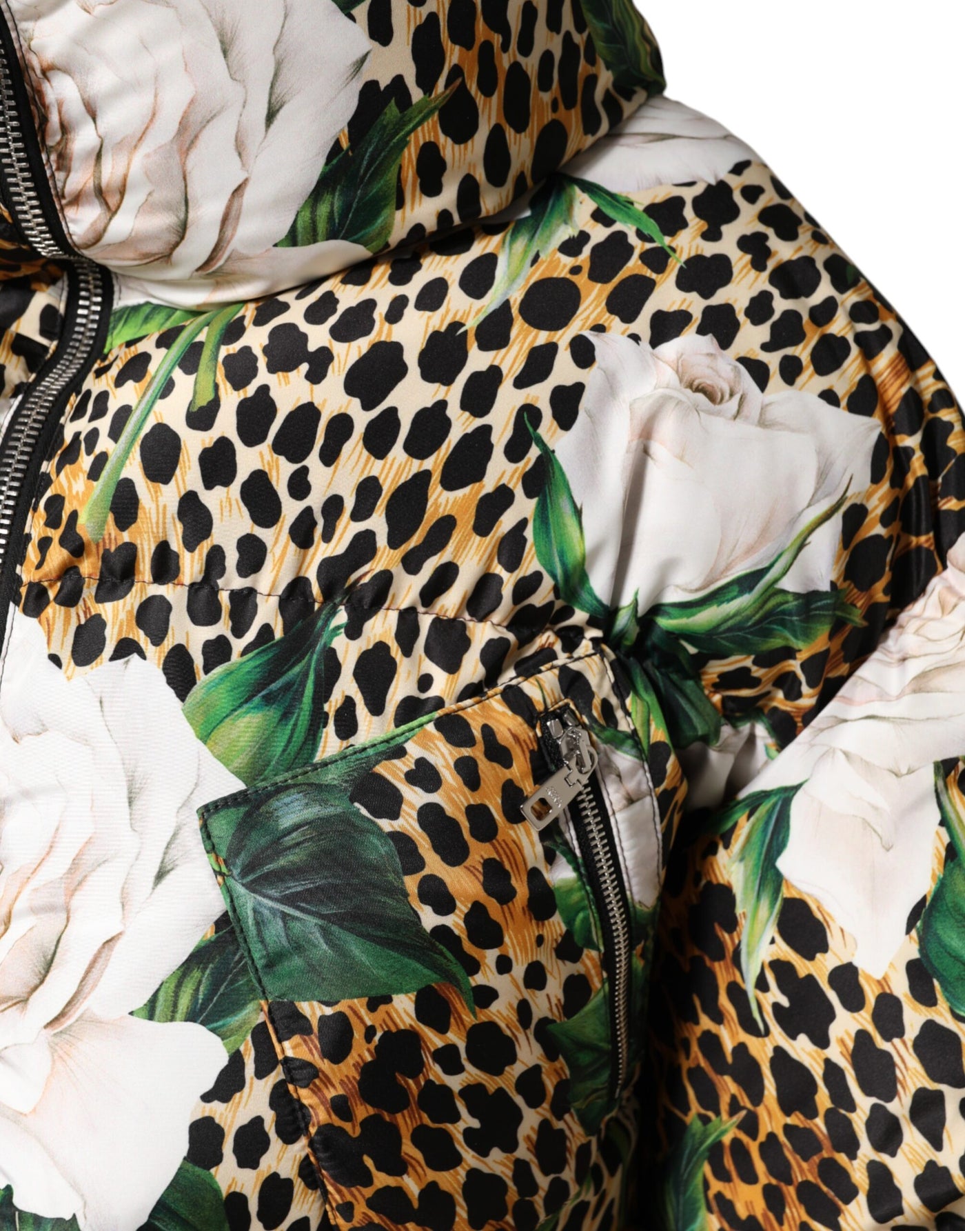 Dolce &amp; Gabbana Multicolor Leopard Rose Puffer Gewatteerde Jas