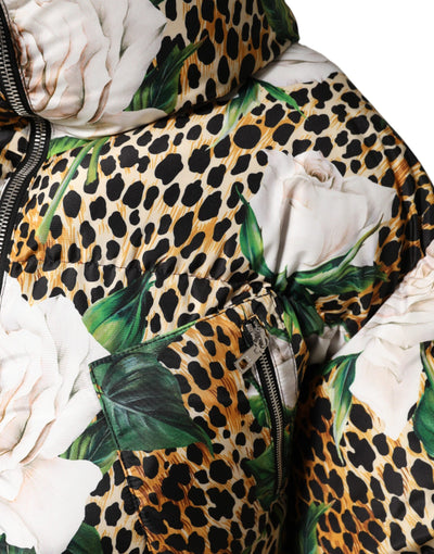 Dolce &amp; Gabbana Multicolor Leopard Rose Puffer Gewatteerde Jas