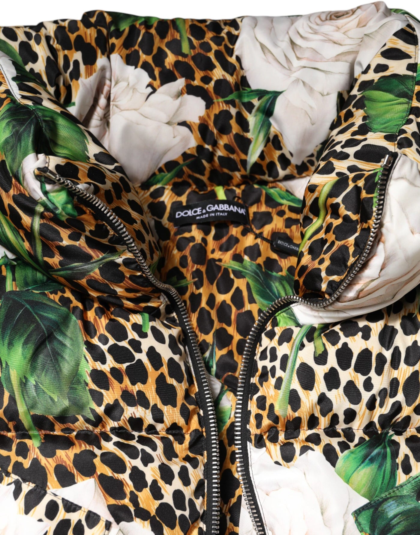 Dolce &amp; Gabbana Multicolor Leopard Rose Puffer Gewatteerde Jas