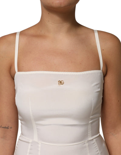 Dolce &amp; Gabbana Witte Full Slip DG Logo Zijden Jurk Nachtkleding