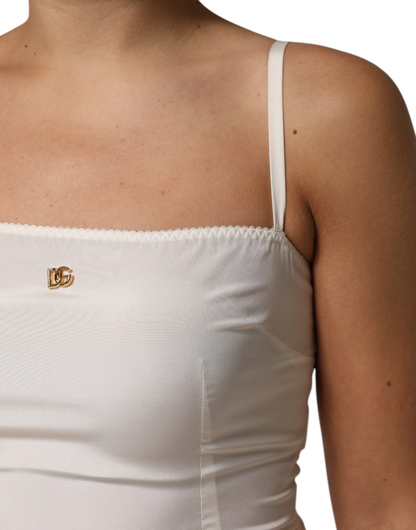 Dolce &amp; Gabbana Witte Full Slip DG Logo Zijden Jurk Nachtkleding
