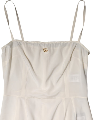 Dolce &amp; Gabbana Witte Full Slip DG Logo Zijden Jurk Nachtkleding