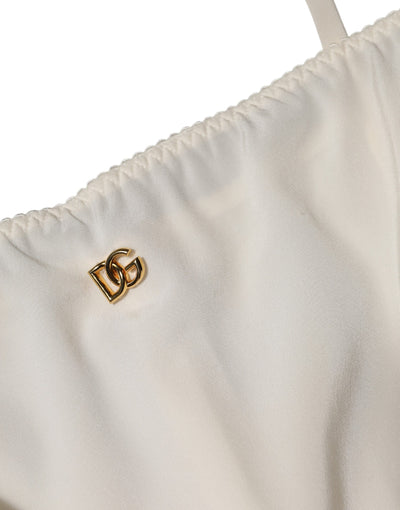 Dolce &amp; Gabbana Witte Full Slip DG Logo Zijden Jurk Nachtkleding