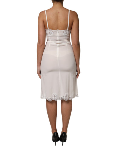 Dolce &amp; Gabbana Witte Kanten Gouden DG Logo Zijden Jurk Nachtkleding