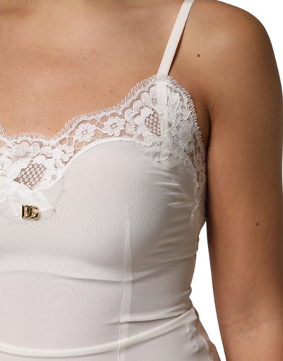 Dolce &amp; Gabbana Witte Kanten Gouden DG Logo Zijden Jurk Nachtkleding