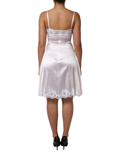 Dolce &amp; Gabbana Witte Kanten Gouden DG Logo Zijden Jurk Nachtkleding