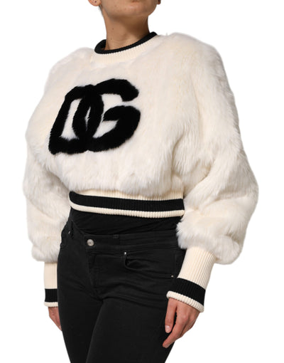 Pull-over court blanc en fausse fourrure Dolce &amp; Gabbana DG