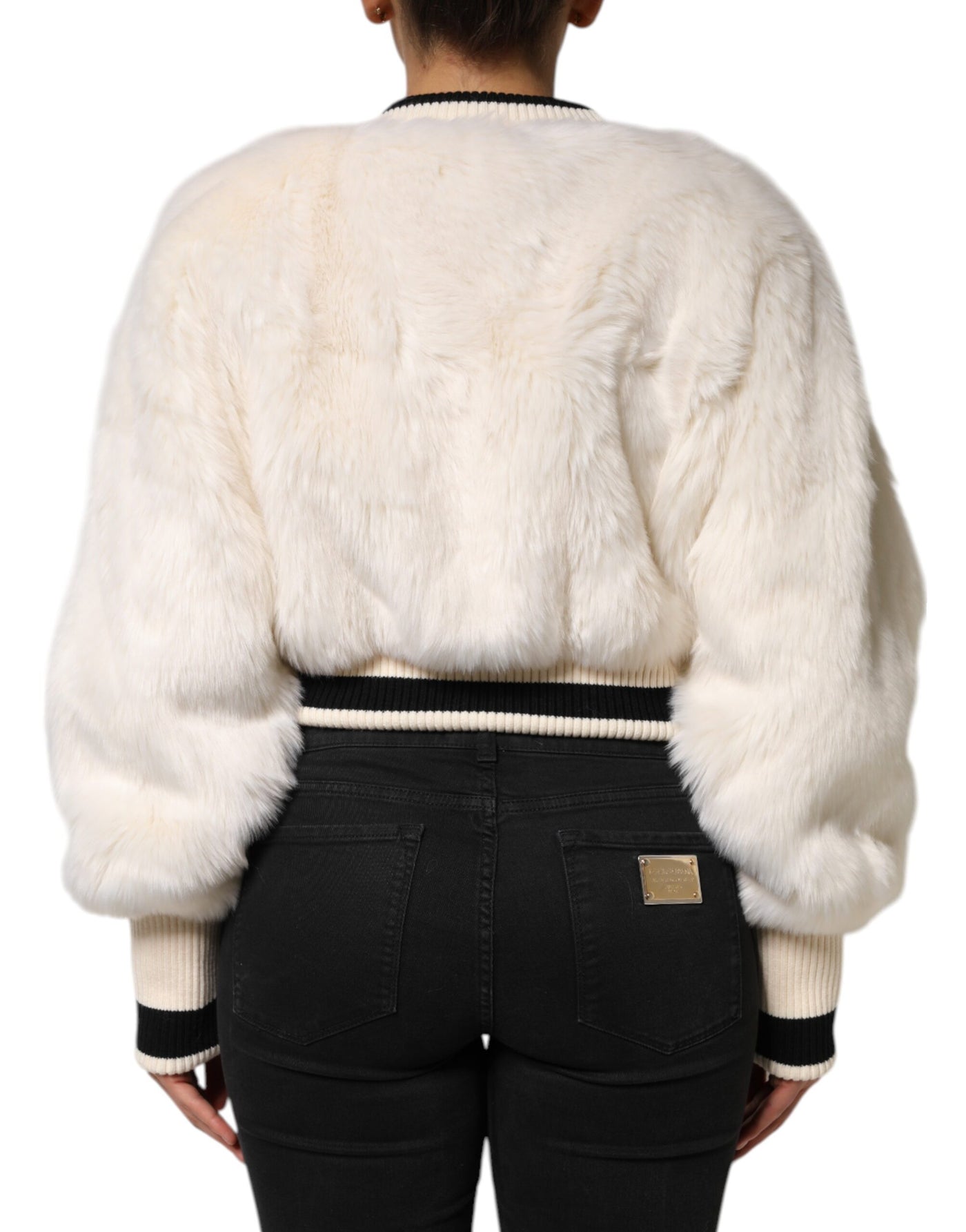 Pull-over court blanc en fausse fourrure Dolce &amp; Gabbana DG