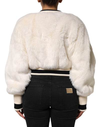 Pull-over court blanc en fausse fourrure Dolce &amp; Gabbana DG