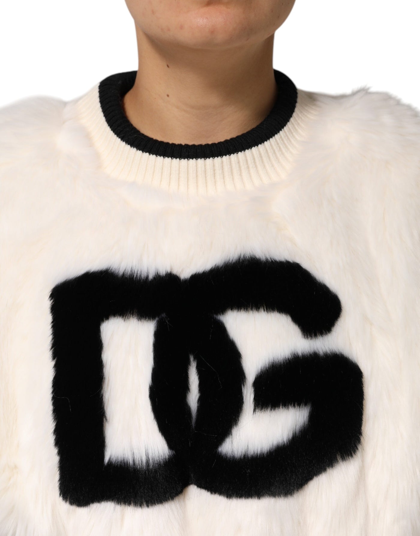 Pull-over court blanc en fausse fourrure Dolce &amp; Gabbana DG