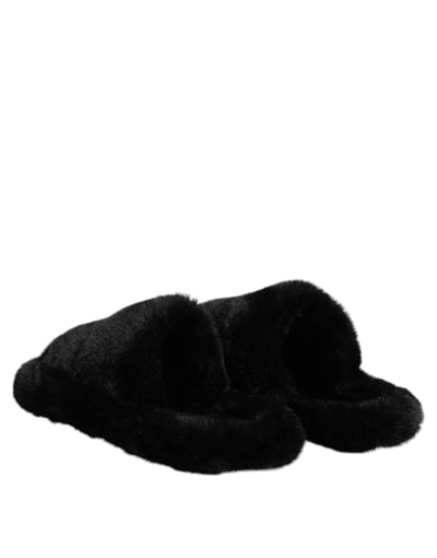 Dolce & Gabbana Black Polyester Velvet Slides Slipper Shoes