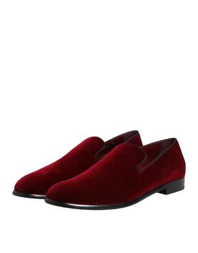 Dolce &amp; Gabbana Rode Katoenen Fluwelen Slip-On Loafers Formele Schoenen