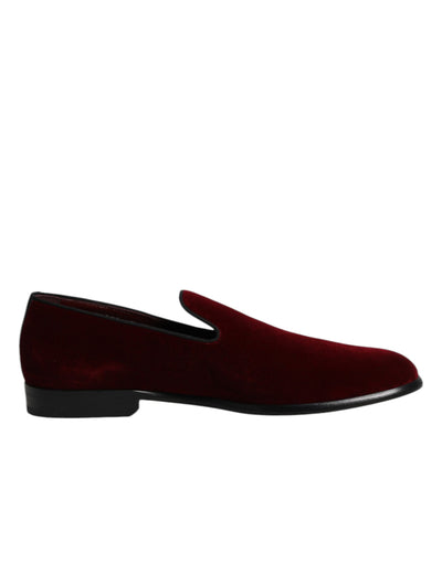 Dolce &amp; Gabbana Rode Katoenen Fluwelen Slip-On Loafers Formele Schoenen