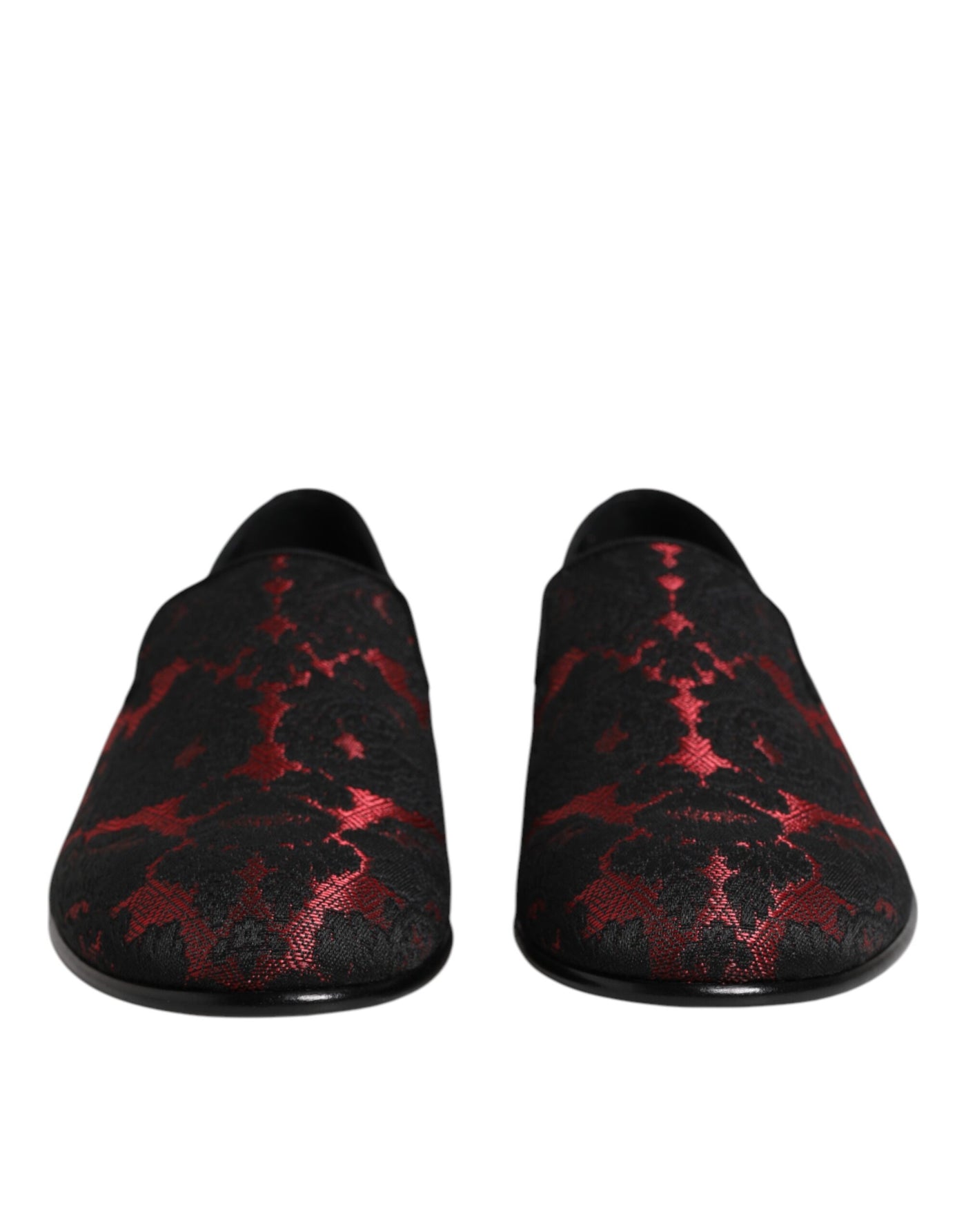 Dolce &amp; Gabbana Rode Zwarte Jacquard Slip On Heren Loafers Schoenen