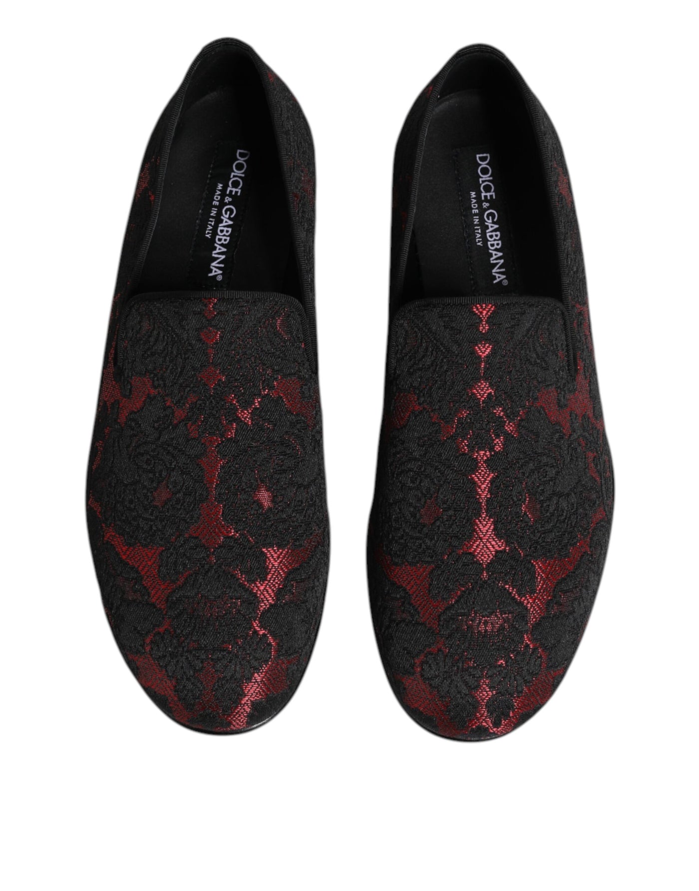 Dolce &amp; Gabbana Rode Zwarte Jacquard Slip On Heren Loafers Schoenen