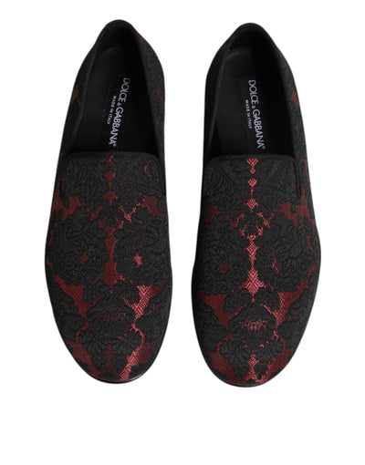 Dolce &amp; Gabbana Rode Zwarte Jacquard Slip On Heren Loafers Schoenen