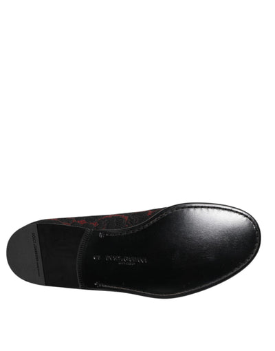 Dolce &amp; Gabbana Rode Zwarte Jacquard Slip On Heren Loafers Schoenen