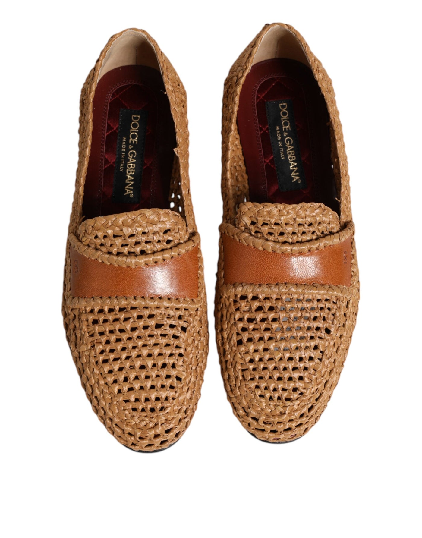 Dolce &amp; Gabbana Bruine Geweven Raffia Slip-On Loafers Schoenen