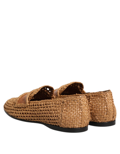 Dolce &amp; Gabbana Bruine Geweven Raffia Slip-On Loafers Schoenen