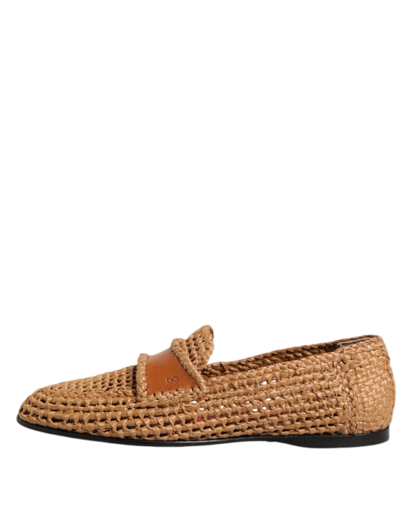 Dolce &amp; Gabbana Bruine Geweven Raffia Slip-On Loafers Schoenen