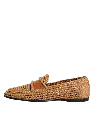 Dolce &amp; Gabbana Bruine Geweven Raffia Slip-On Loafers Schoenen