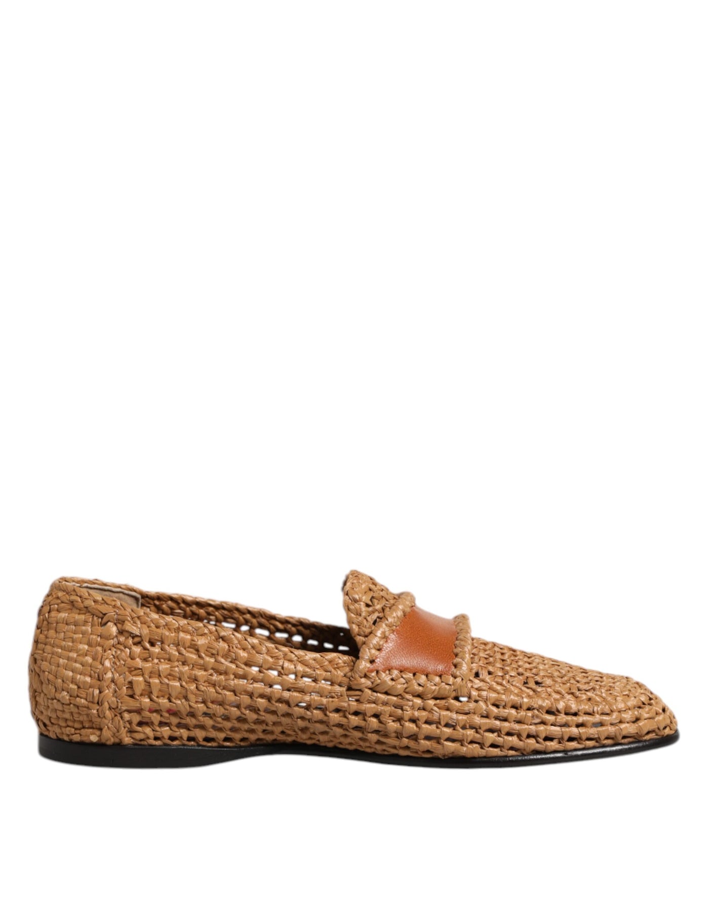 Dolce &amp; Gabbana Bruine Geweven Raffia Slip-On Loafers Schoenen