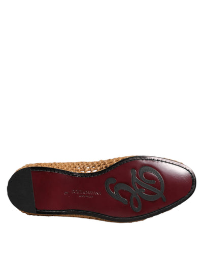 Dolce &amp; Gabbana Bruine Geweven Raffia Slip-On Loafers Schoenen