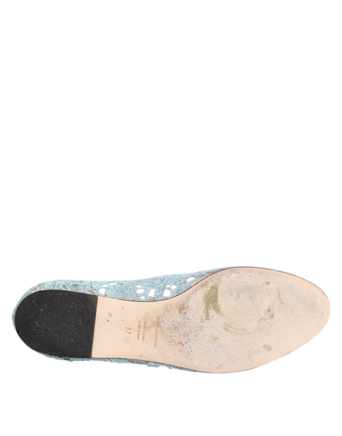Dolce & Gabbana Blue Lace Crystal Ballet Flats Loafers Shoes
