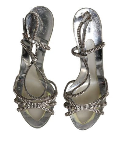 Dolce &amp; Gabbana Zilveren Strass Enkelband Hakken Sandalen Schoenen